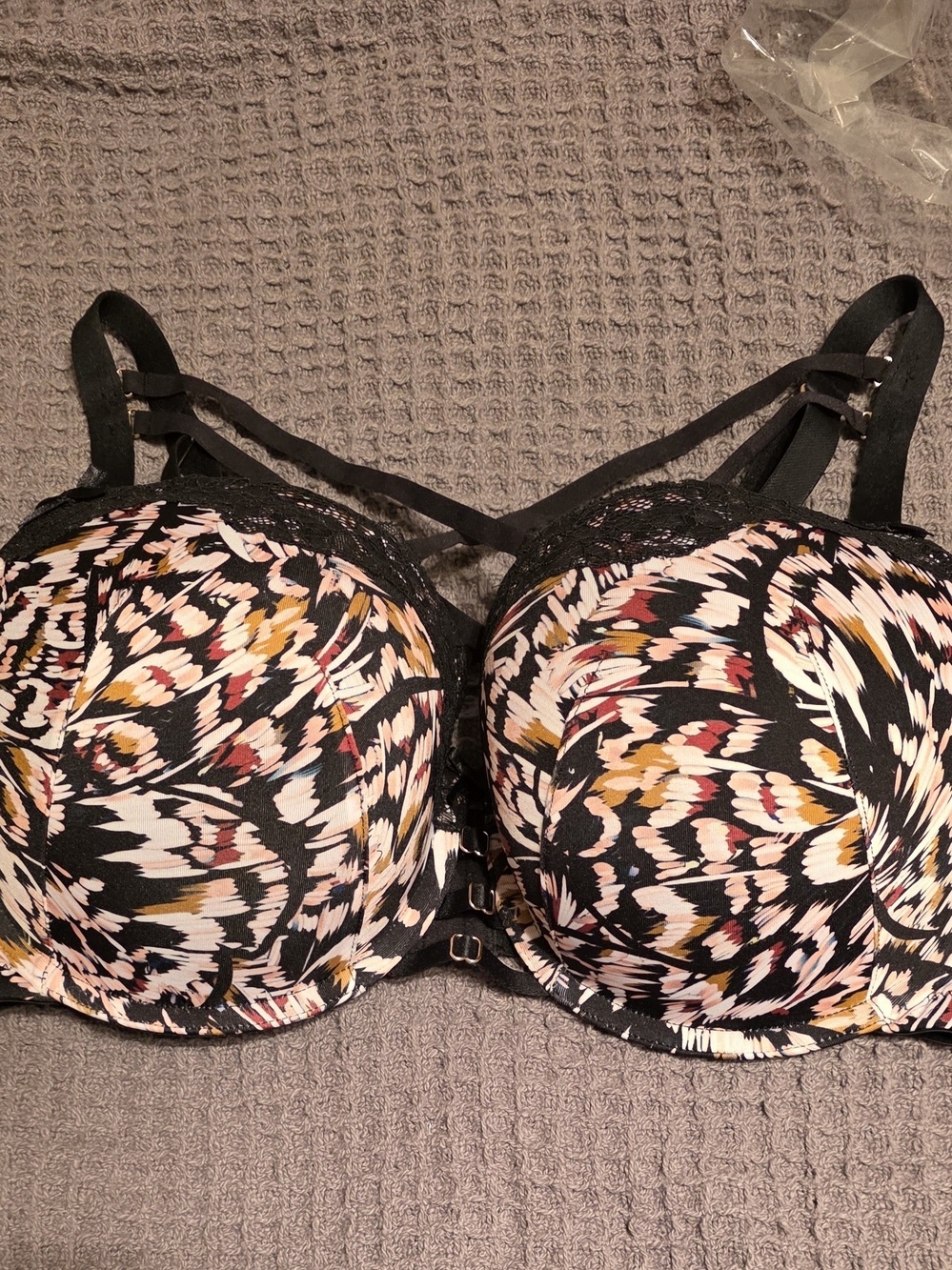 Cacique Black Multi-Color Patterned Balconette Bra
